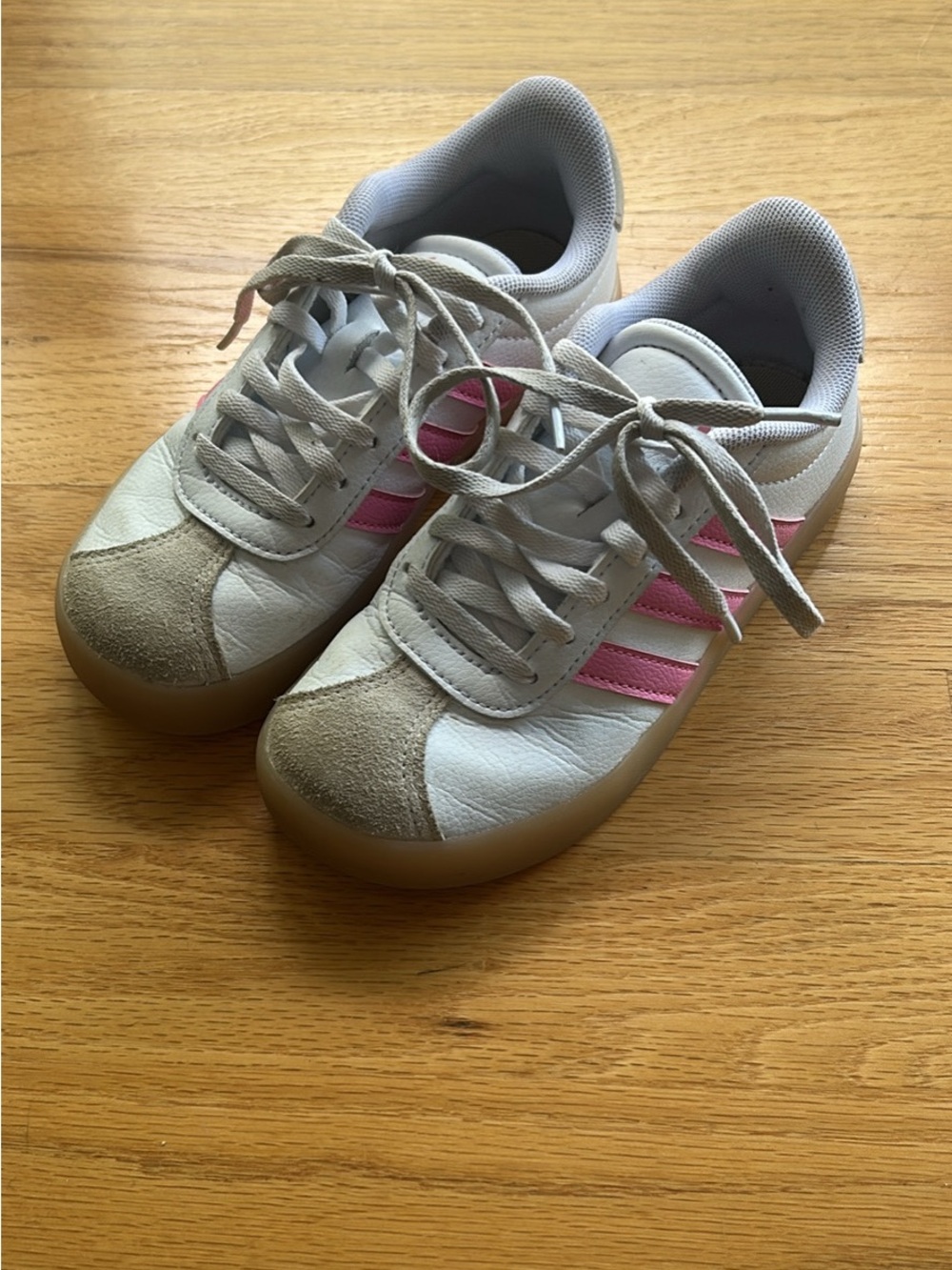 adidas Kids White Sneakers with Pink Stripes